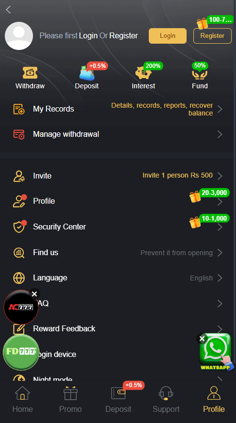 CB777 Game interface showing the main game features and available options