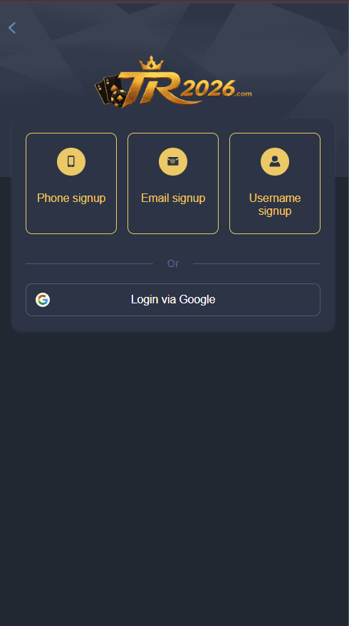 TR2026 Game login page for user account access