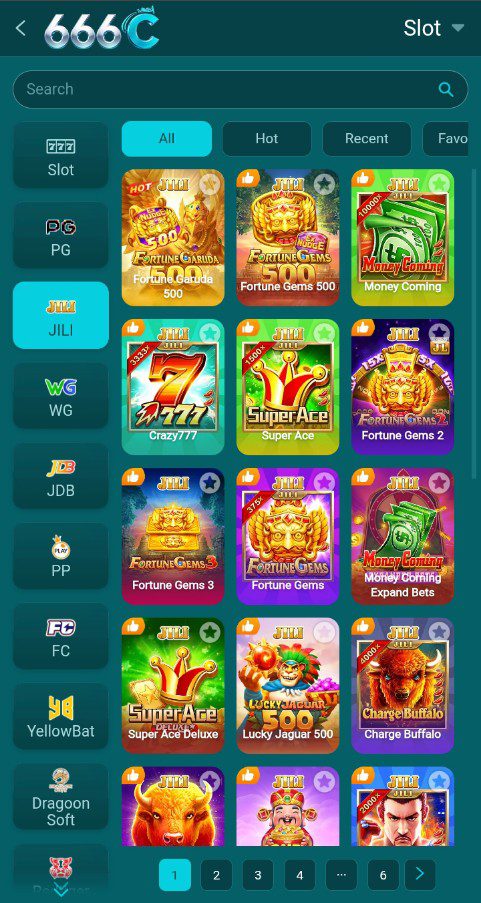 666C Game slot interface showing game categories and game thumbnails