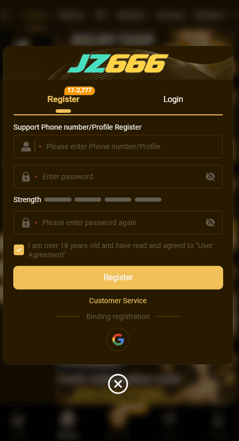 JZ666 Game registration page