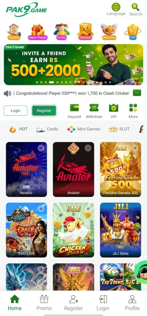 PAK9 Game Hub interface and gaming dashboard