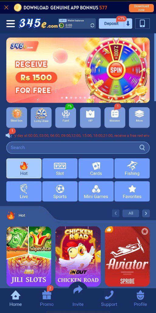 345E Game slots section showing available slot games