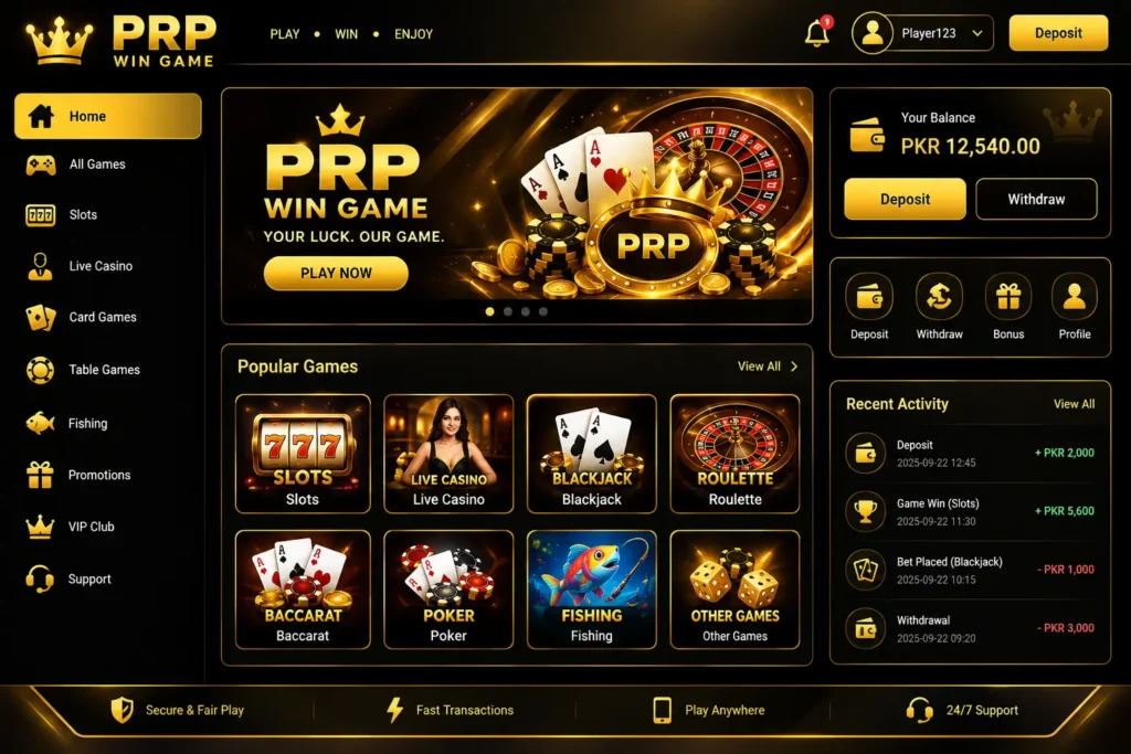 PRPWin Game front interface with modern gaming design
