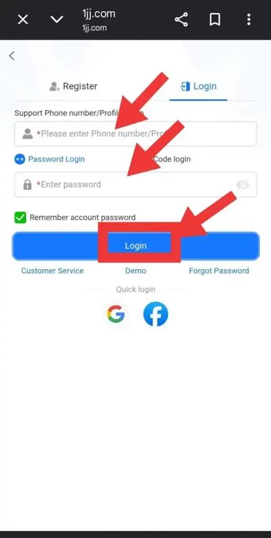 Game APK login screen with user account access