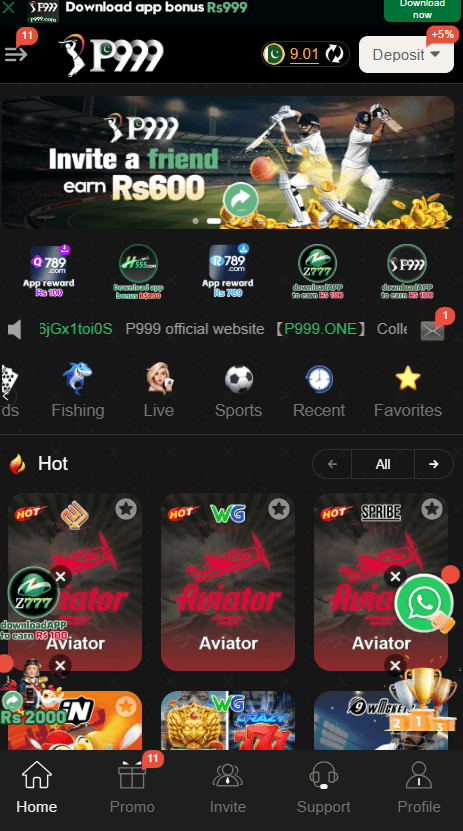 P999 game front image showing the app logo and home screen design