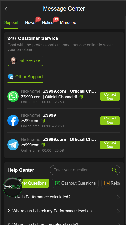 ZS999 Game 24/7 Customer Support Service